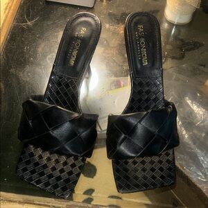 Fashion Nova Black Woven Square Toe Slide Mules